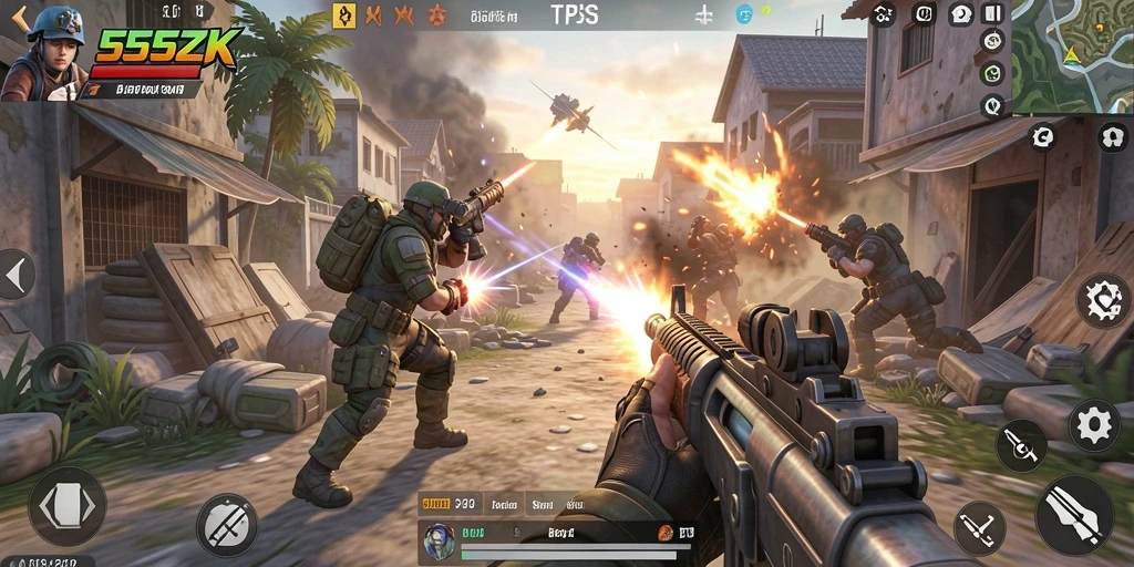 Tampilan pertempuran intens di game TPS 555ZK.