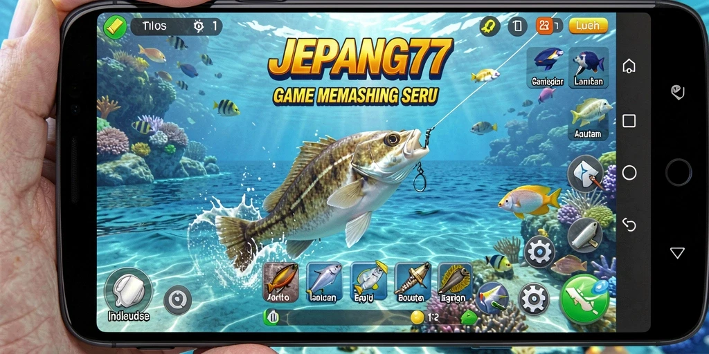 Screenshot permainan JEPANG77 menampilkan aksi memancing yang mendebarkan.