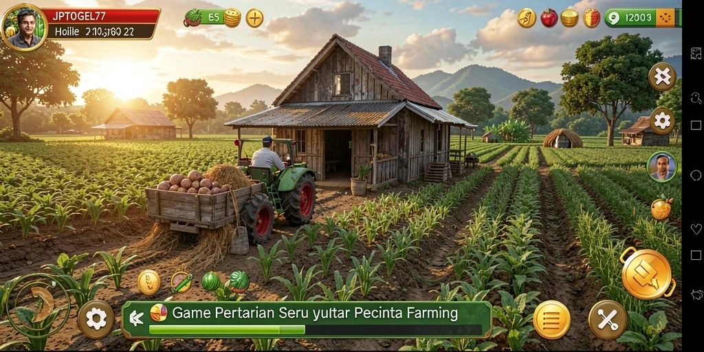 Tampilan gameplay <strong>JPTOGEL77</strong> yang menampilkan aktivitas seru di pertanian.