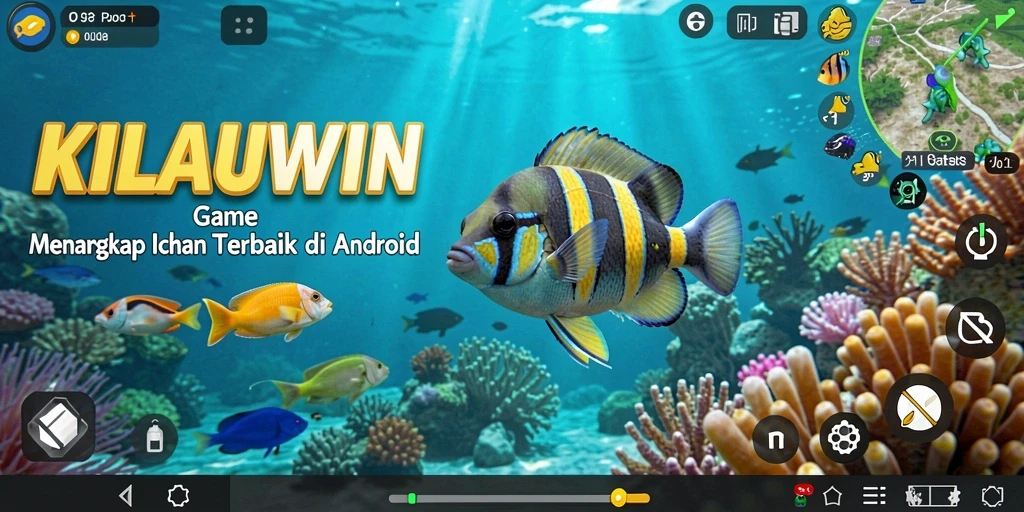 Screenshot gameplay KILAUWIN menampilkan aksi memancing yang seru.
