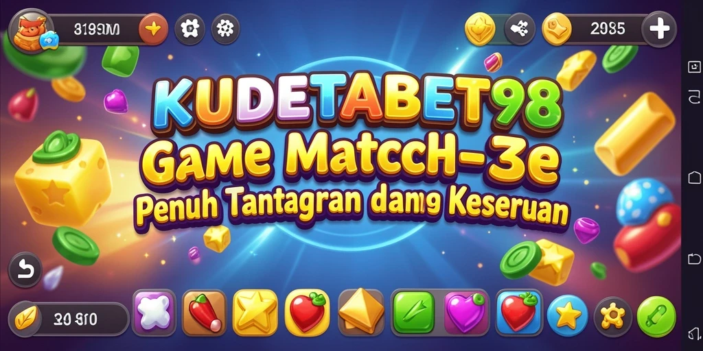 Tampilan gameplay KUDETABET98 dengan objek colorful dalam misi Match-3.