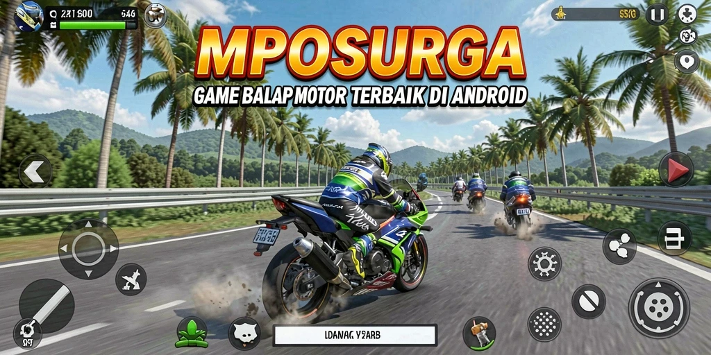 Tampilan seru gameplay MPOSURGA dengan motor balap.